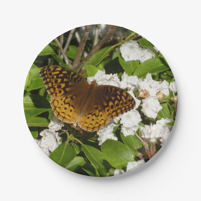 Great Spangled Fritillary on Mountain Laurel Paper Plates (Front)