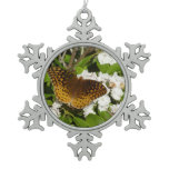 Great Spangled Fritillary on Mountain Laurel Snowflake Pewter Christmas Ornament