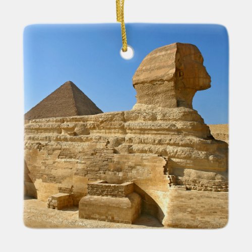 Great Sphinx of Giza with Khafre pyramid _ Egypt Ceramic Ornament