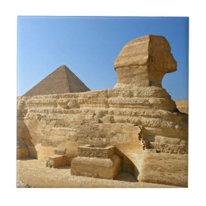 Great Sphinx of Giza with Khafre pyramid - Egypt Ceramic Tile