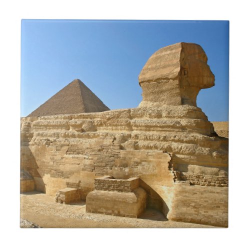 Great Sphinx of Giza with Khafre pyramid _ Egypt Ceramic Tile
