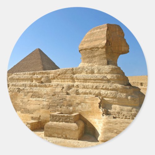 Great Sphinx of Giza with Khafre pyramid _ Egypt Classic Round Sticker