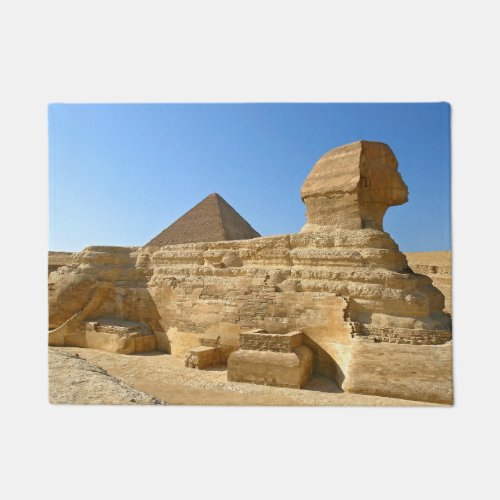 Great Sphinx of Giza with Khafre pyramid _ Egypt Doormat
