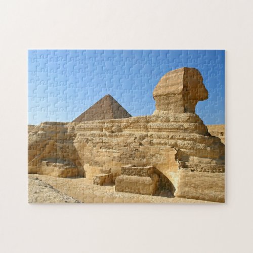 Great Sphinx of Giza with Khafre pyramid _ Egypt Jigsaw Puzzle