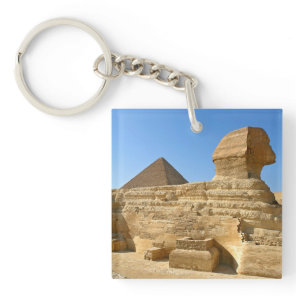 Great Sphinx of Giza with Khafre pyramid - Egypt Keychain