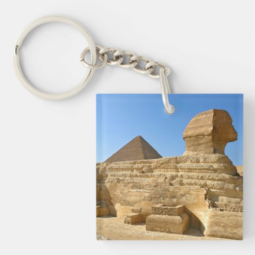 Great Sphinx of Giza with Khafre pyramid _ Egypt Keychain