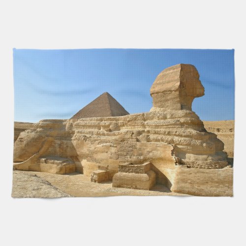 Great Sphinx of Giza with Khafre pyramid _ Egypt Kitchen Towel