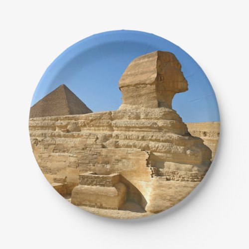 Great Sphinx of Giza with Khafre pyramid _ Egypt Paper Plates