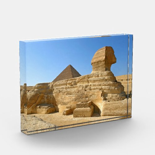 Great Sphinx of Giza with Khafre pyramid _ Egypt Photo Block