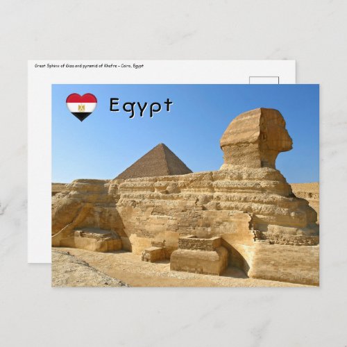 Great Sphinx of Giza with Khafre pyramid _ Egypt Postcard