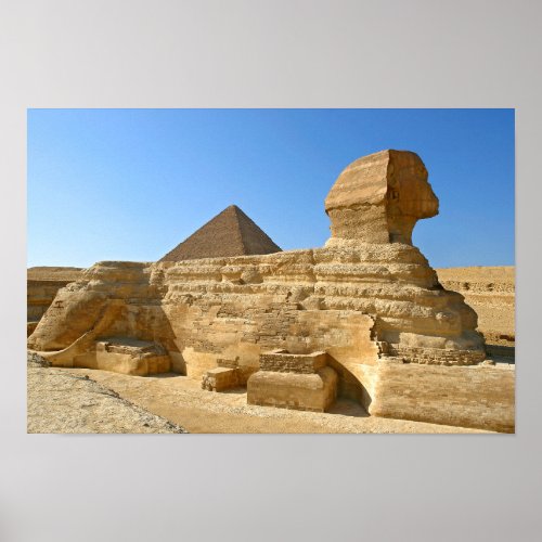 Great Sphinx of Giza with Khafre pyramid _ Egypt Poster