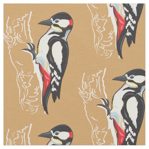 great spotted woodpecker fabric