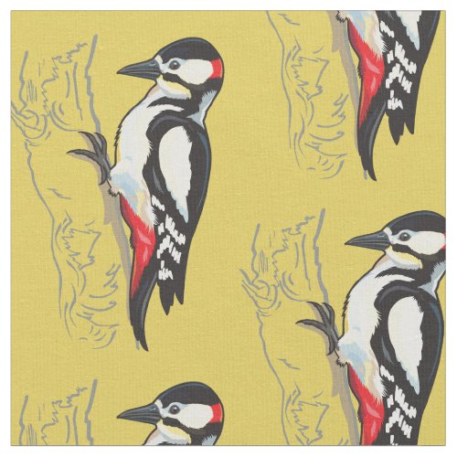 great spotted woodpecker fabric