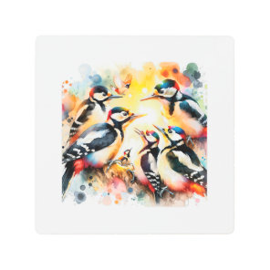Great Spotted Woodpecker Family 050624AREF106 - Wa Metal Print