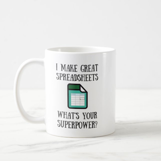 Great Spreadsheets Superpower Mug (Left)