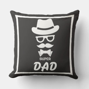 Great Super Dad Face with Mustaches, Hat, sunglass Throw Pillow