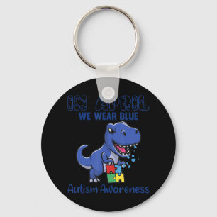 Great T-Rex In April We Wear Blue Autism Awareness Keychain