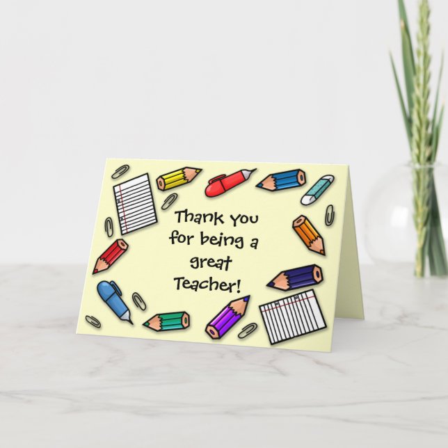 Great teacher pens and pencils customisable thank you card (Front)