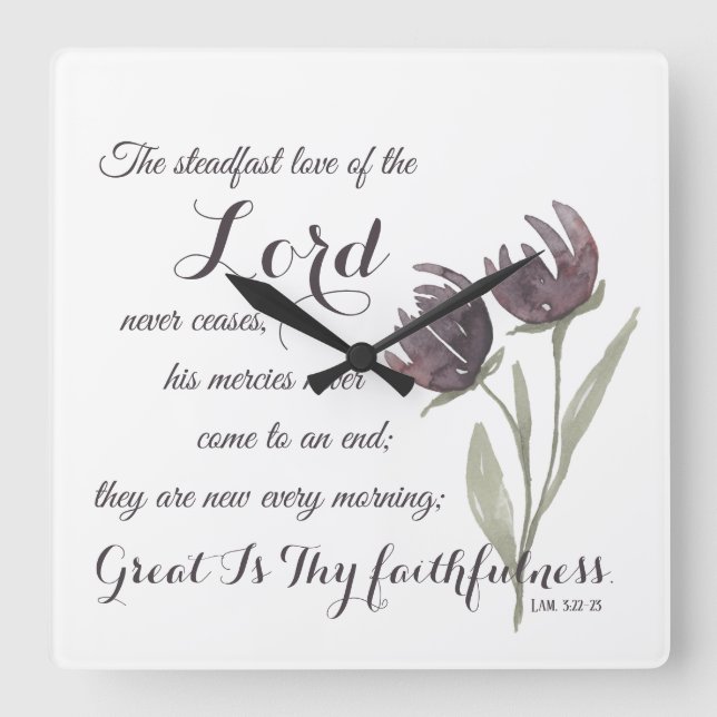 Great Thy Faithfulness Christian Scripture Prayer  Square Wall Clock (Front)