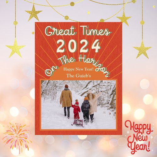 Great Times On The Horizon New Year Burnt Orange Holiday Card