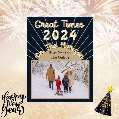 Great Times On The Horizon New Year Navy Blue Holiday Card