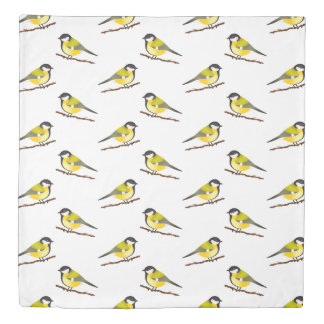 Great Tit Bird Pattern Illustration On White Duvet Cover