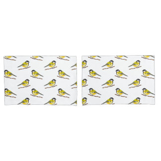 Great Tit Bird Pattern Illustration Pillow Case