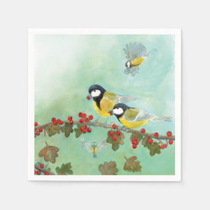 Great Tit Birds & Hawthorn Red Berries Napkins