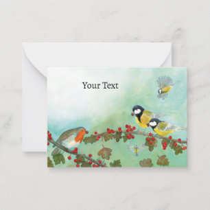 Great Tit Birds, Red Robin & Hawthorn Berries   Note Card