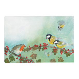 Great Tit Birds, Red Robin & Hawthorn Berries Placemat