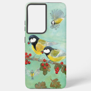 Great Tit Birds, Red Robin & Hawthorn Berries Samsung Galaxy S21 Ultra Case