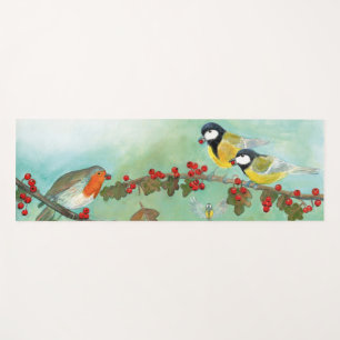 Great Tit Birds, Red Robin & Hawthorn Berries Yoga Mat