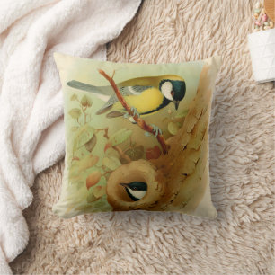 Great tit- Colorful bird, Art Throw Pillow