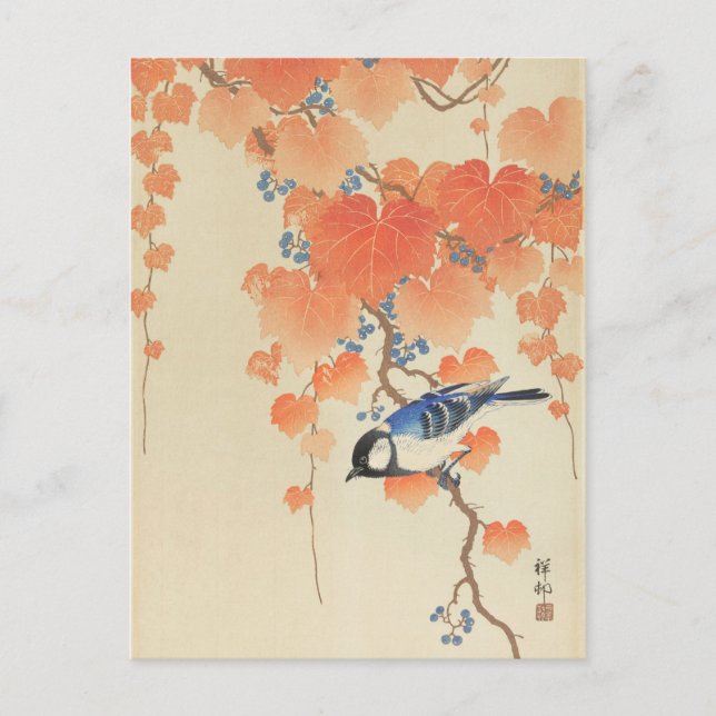 Great Tit on Paulownia Branch by Ohara Koson Postcard (Front)