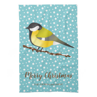 Great Tit Parus Major Bird Christmas &amp; Custom Name Towel