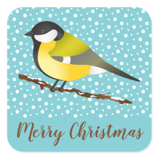 Great Tit Parus Major Bird Winter Merry Christmas Square Sticker