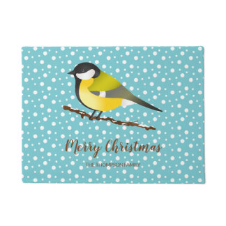 Great Tit Parus Major Merry Christmas Family Name Doormat