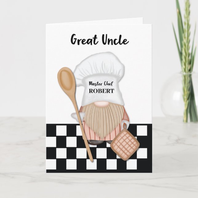 Great Uncle Birthday Whimsical Gnome Chef Cooking Card (Front)