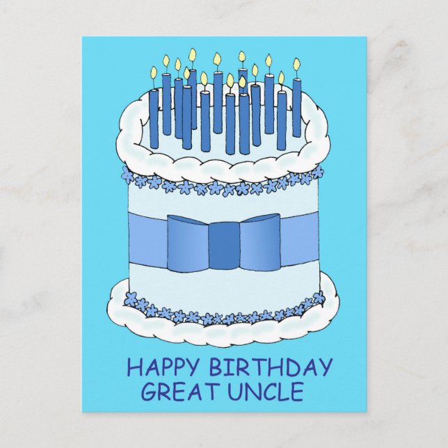 Great Uncle Happy  Birthday Cake and Candles Postcard (Front)