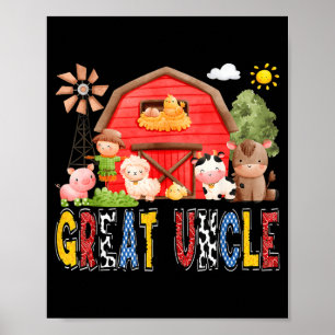 Great Uncle Red Farm Cow Birthday Boy Matching Poster