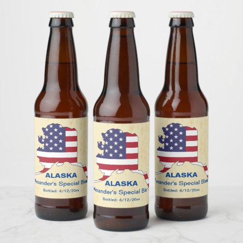GREAT USA ALASKA STATE MONOGRAM BEER BOTTLE LABEL