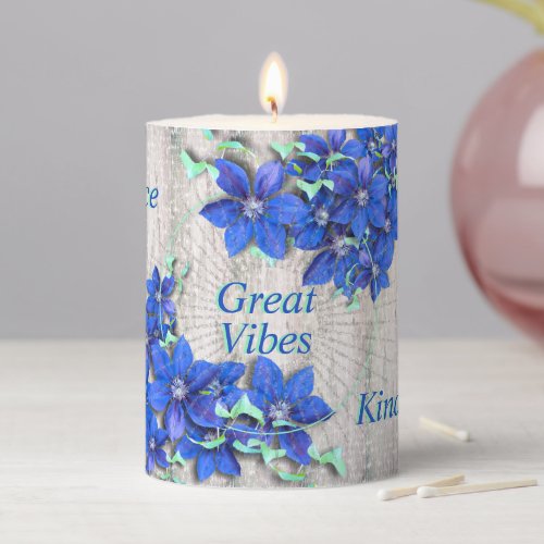 Great Vibes Purple Clematis Flowers Pillar Candle
