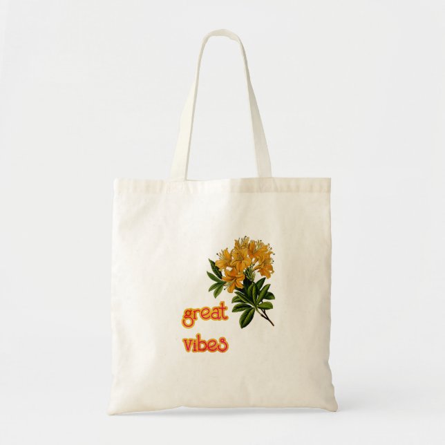 Great Vibes Vintage Botany Flower Drawing Tote Bag (Front)