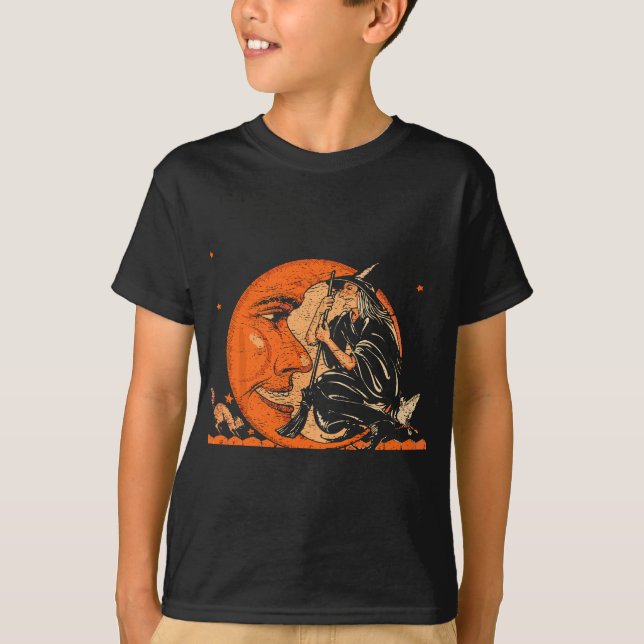 Great Vintage Witch and Moon Halloween  T-Shirt (Front)