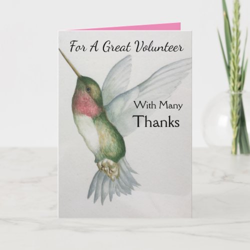 Great Volunteer Thank You Happy Hummingbird Card
