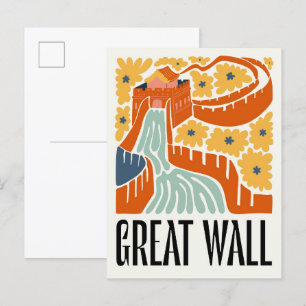 Great Wall China abstract travel floral art Postcard