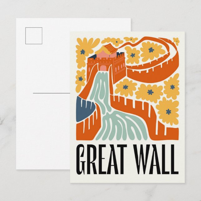 Great Wall China abstract travel floral art Postcard (Front/Back)