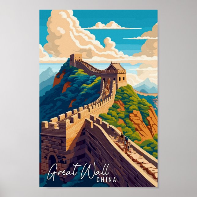 Great Wall China Art vintage travel illustration Poster (Front)