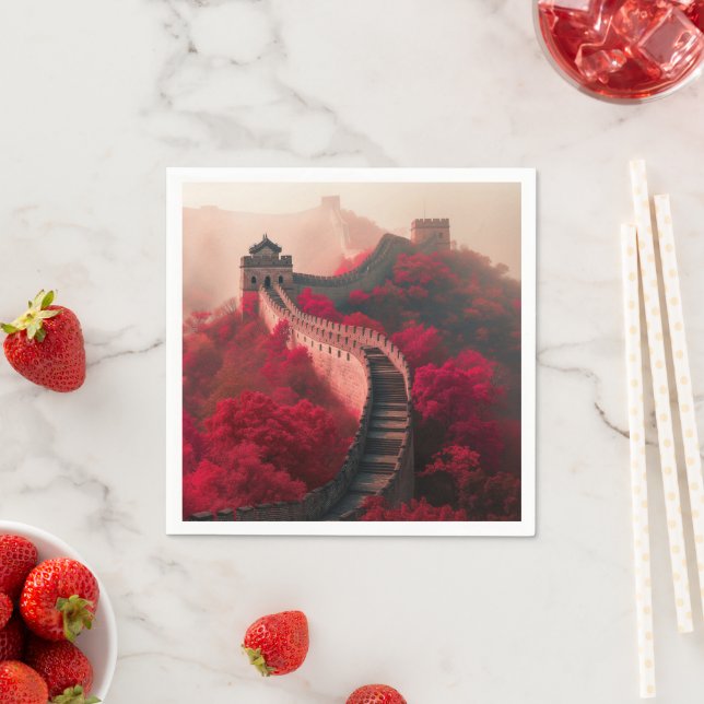 Great Wall of China in Autumn – Scenic Red Napkins (Insitu)