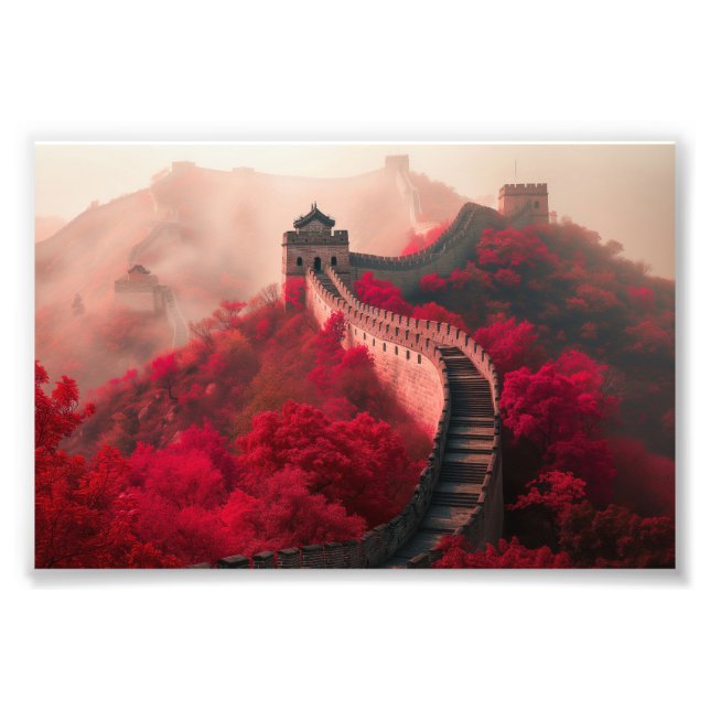 Great Wall of China in Autumn – Scenic Red Photo Print (Front)